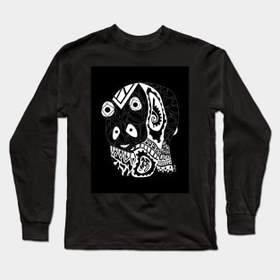 black panda bear in ecopop mexican floral pattern art Long Sleeve T-Shirt